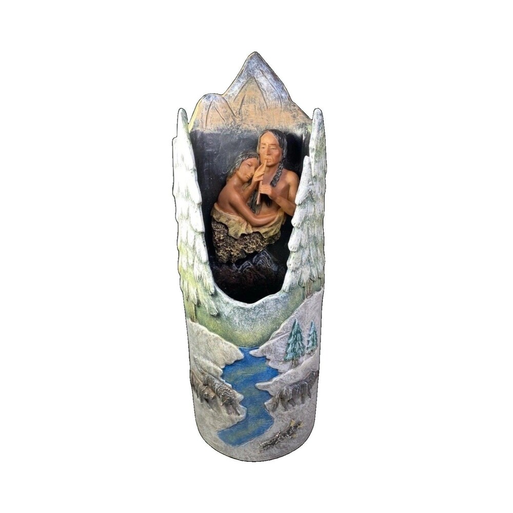 Southwestern Native American Couple Lamp Base Wolf Mountain Cabin Decor 12.75”